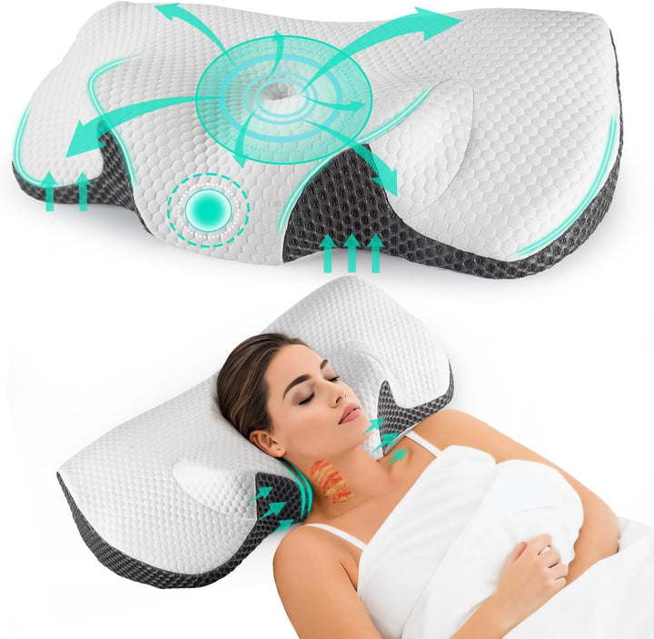 IDEA Pernă pentru dureri de gât, pernă ortopedică fabricată din pernă din spumă de memorie, pernă ergonomică pentru gât pernă pentru sprijin optim, pernă anti-sforăit pentru dormitul lateral, dorsal și abdominal