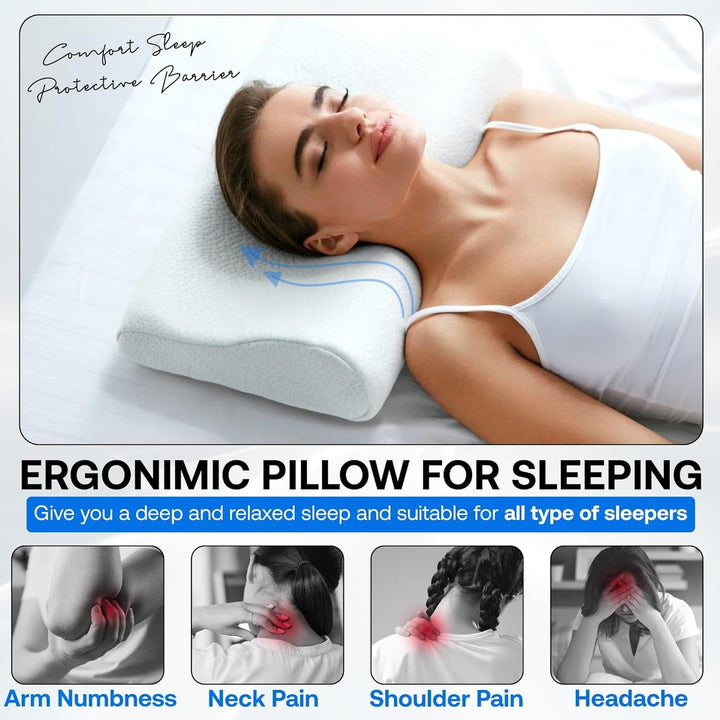 Pernă ortopedică de susținere a gâtului din spumă cu memorie - Pernă ergonomică, pernă anti sforăit pentru cei care dorm lateral, pe stomac și pe spate, Pilow, 60Cm X 40Cm X 12Cm
