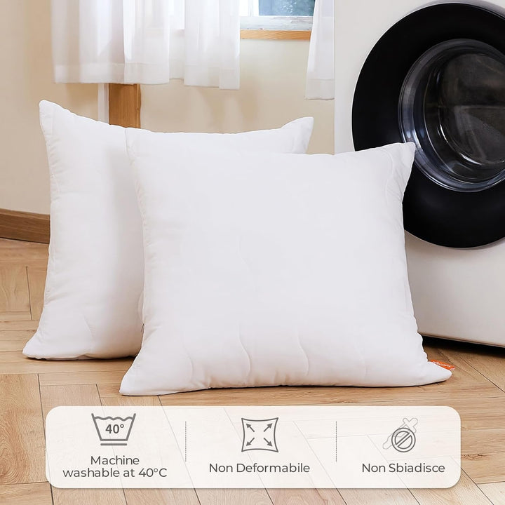 Pernă Sweetnight 40X40 Set de 2, umplutură de pernă din fibre de lemn din poliester, pernă moale și de susținere pentru toate pozițiile de dormit, pernă de dormit respirabilă, lavabilă cu fermoar