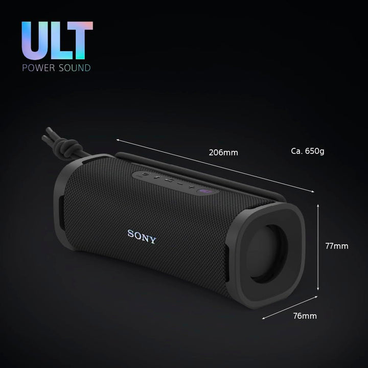 Sony ULT Field 1 - Difuzor Bluetooth portabil fără fir cu sunet ULT Power, bas puternic, IP67, rezistent la apă, praf, șocuri, baterie 12H, calitate clară a vorbirii, în aer liber - negru