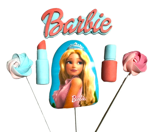 Lot de 6 décorations comestibles en pâte à sucre, Barbie