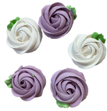 Set of 5 edible meringue decorations, Purple and white flowers