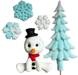 Lot de 5 décorations comestibles en pâte à sucre, Bonhomme de neige, Flocons de neige et Bradut