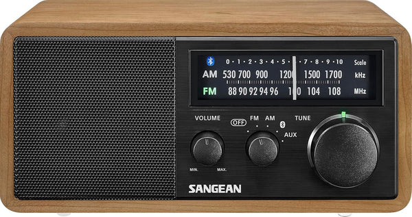 Radio de birou retro Sangean WR-11 cu tuner Ukw/Mw - mufă pentru căști - carcasă din lemn maro