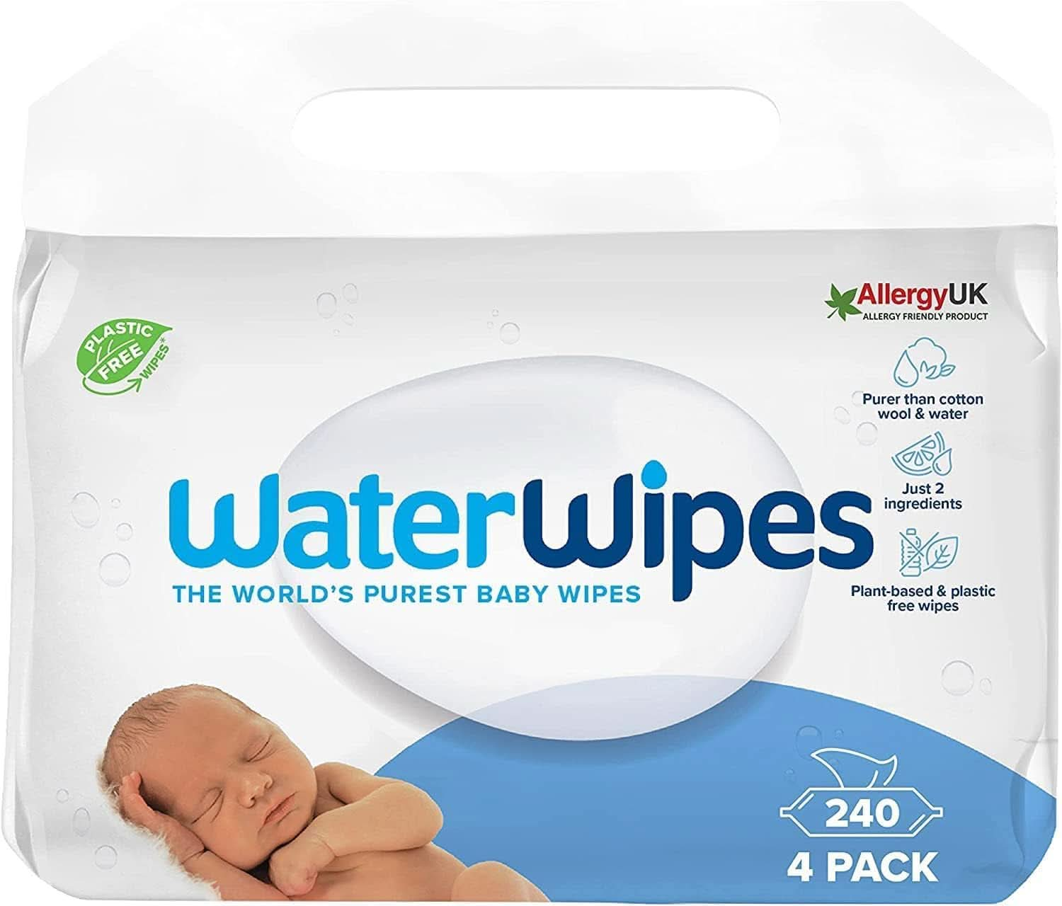 Waterwipes Plastikfreie, Originale Reinigungstücher Für Babys, 540 Stück (9 Packungen), 99,9 % Wasserbasierte Reingugnstücher, Unparfümiert Für Empfindliche Haut