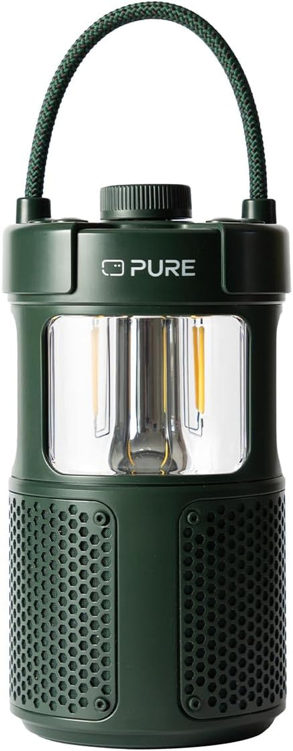 Difuzor de exterior Pure Woodland Glow cu lampă cu leduri (Bluetooth 5.3, sunet 360°, IPX6, portabil, baterie 14H - perfect pentru grădină și camping) Verde