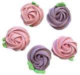 Set of 5 edible meringue decorations, Pink and purple flowers