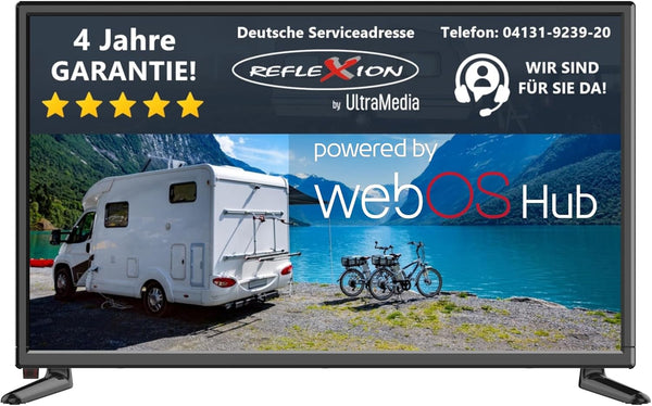 REFLEXION LED22IBT Smart LED Fernseher, LG Weboshub, 55 Cm / 22 Zoll, Wohnwagen/Wohnmobil/Camping/Caravan/Boot/Lkw TV, 12/230 Volt, Full HD, Triple Tuner, DVB-T2HD, DVB-S2, DVB-C, Bluetooth, WLAN