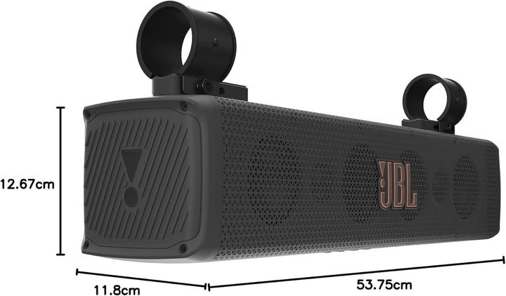 JBL Rallybar S 21" Universal în aer liber Bluetooth Soundbar pentru vehicule și bărci cu 8 difuzoare impermeabile, amplificator 150 Watt Rms, sunet Pro și suport inovator