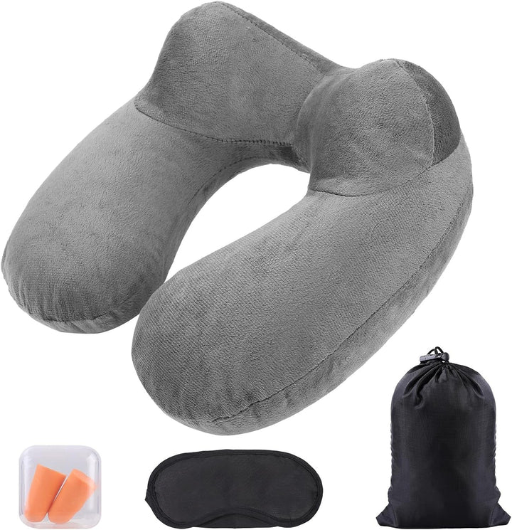 Aiqinu Pernă gonflabilă pentru gât Pernă de călătorie, Compact Quick Neck Pillow gonflabil cu capac de pernă lavabil pentru călătorii cu mașina, avionul, trenul, biroul, familia