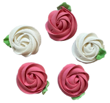 Set of 5 edible meringue decorations, Pink and white flowers