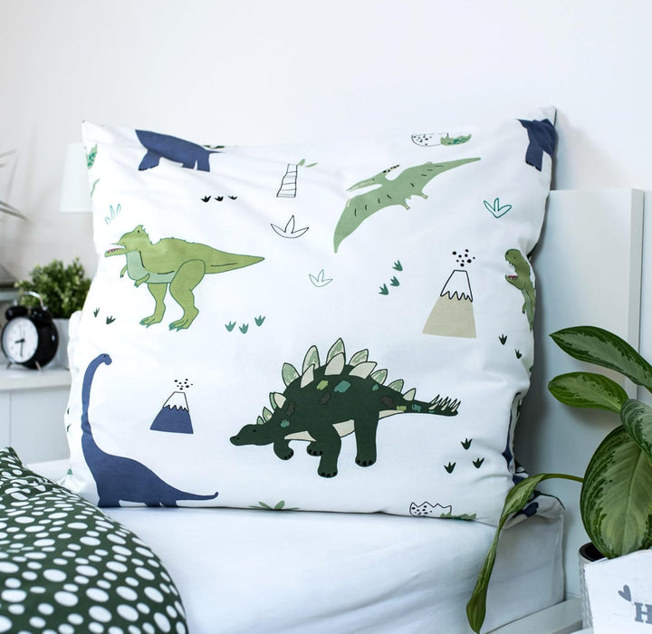 Theonoi Set 2 Teilig Kinder Bettwäsche Bettbezug Wendebettwäsche 135X200 80X80 Baumwolle Kinderbettwäsche Öko-Tex Deutsche Standardgröße (Dino Dinosaurier)