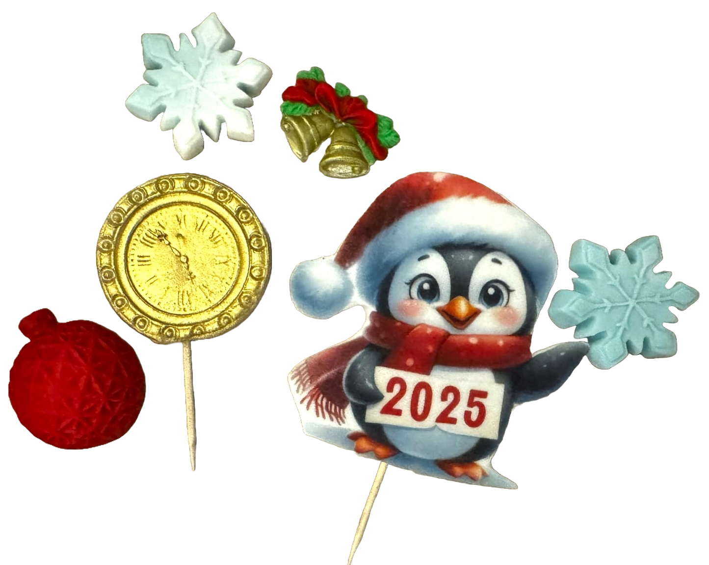 Lot de 6 décorations comestibles en pâte à sucre, Vacances d'hiver, 2025