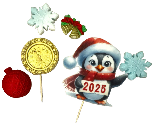 Set of 6 edible sugar paste decorations, Winter Holidays, 2025