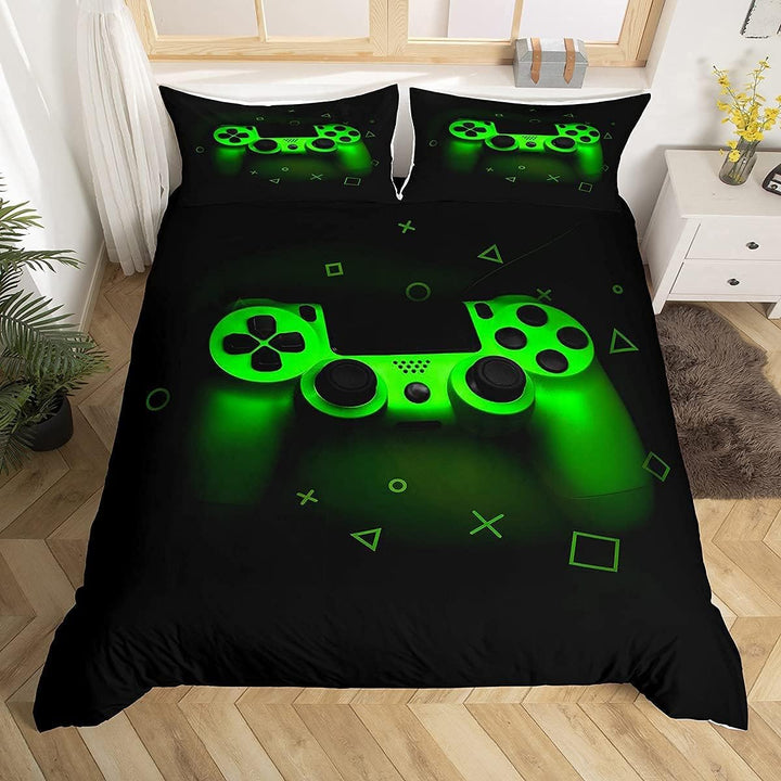 Gamer Bettwäsche Sets Für Jungen 155X220,Gaming Bettbezug Kinder Teens Männer Videospiel Zimmer Dekor Reversible Gaming Tröster Abdeckung Grün Retro Game Controller Bettbezug Weicher Luxus 2 Stücke