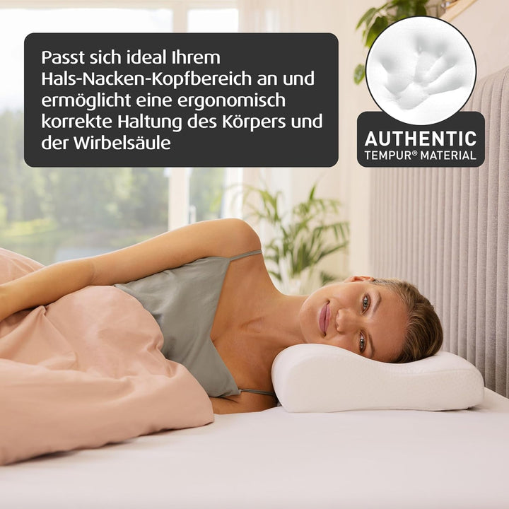 TEMPUR Original Sleeping Pillow Memory Foam, Pernă ergonomică de susținere a gâtului pentru cei care dorm lateral și pe spate, Fermă, M (50 X 31 X 10/7 Cm), Alb