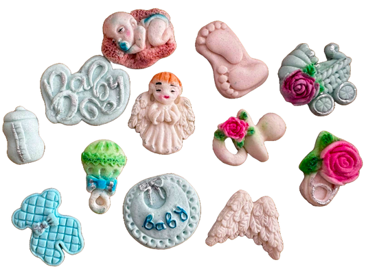 Set of 12 edible sugar paste decorations, Baptism