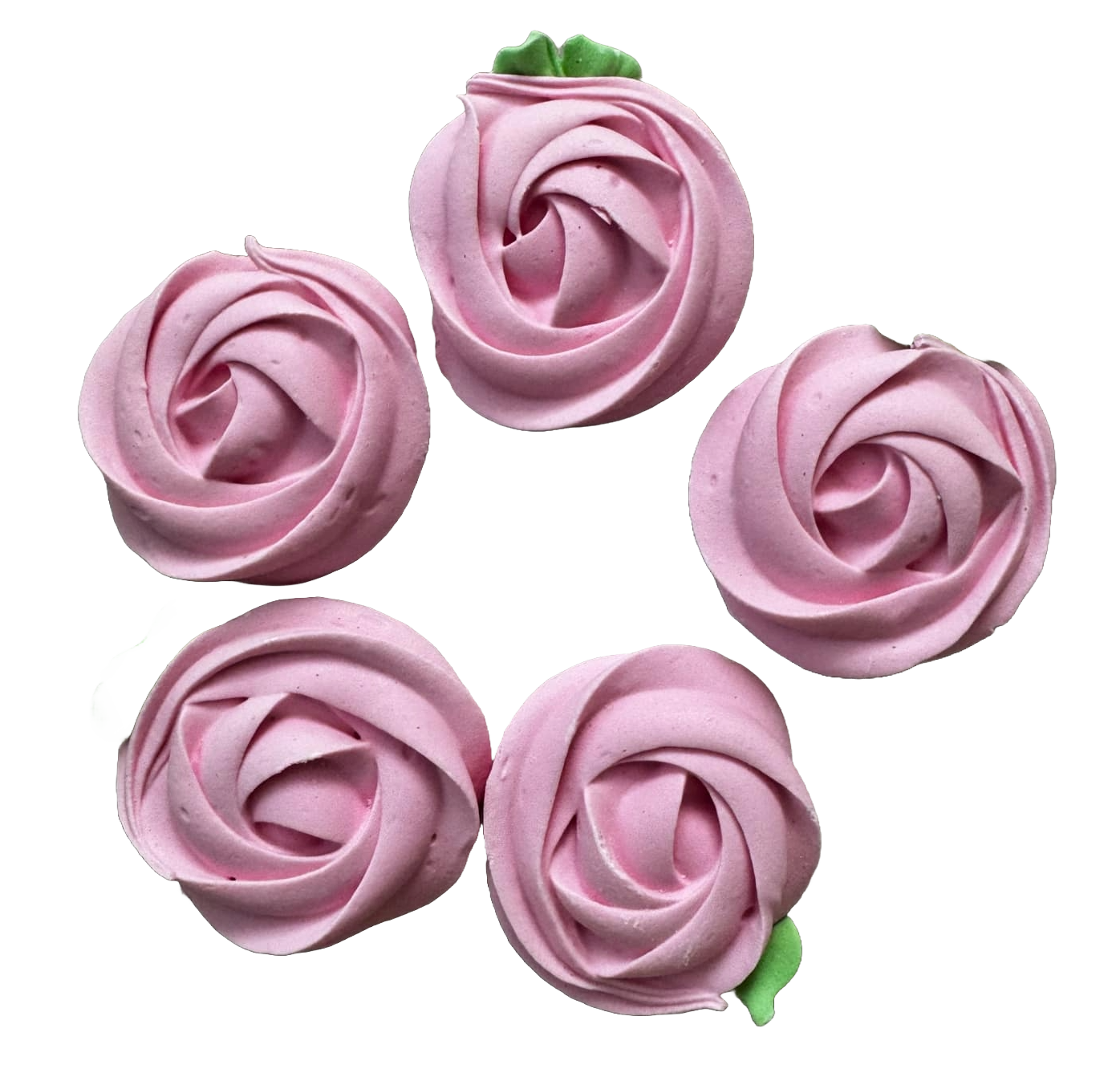 Lot de 5 décorations comestibles en meringue, Fleurs rose clair