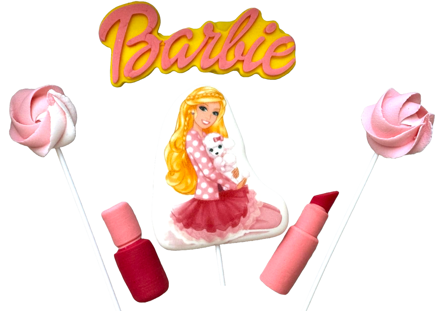 Set 6 decoratiuni comestibile din pasta de zahar, Barbie