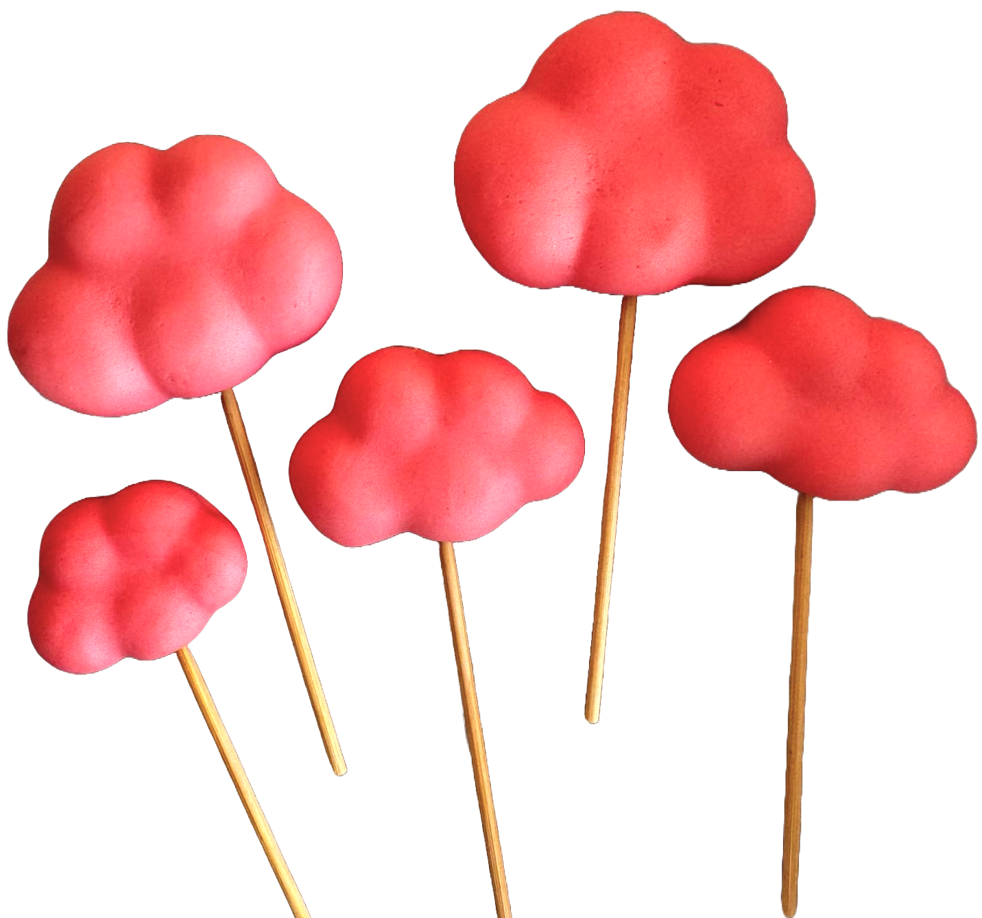 Set of 5 edible sugar paste decorations, Clouds, pink