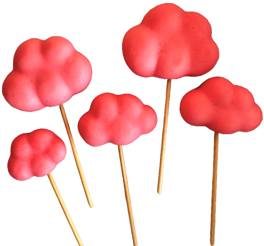 Set of 5 edible sugar paste decorations, Clouds, pink