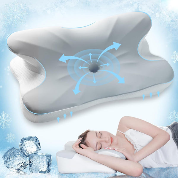 Elegear Pernă din spumă de memorie cu capac de pernă de răcire, pernă pentru dureri de gât Pernă pentru dormit lateral Pernă ergonomică Pernă ortopedică pentru dormit lateral, spate, abdominal 63X 10/14 X36Cm