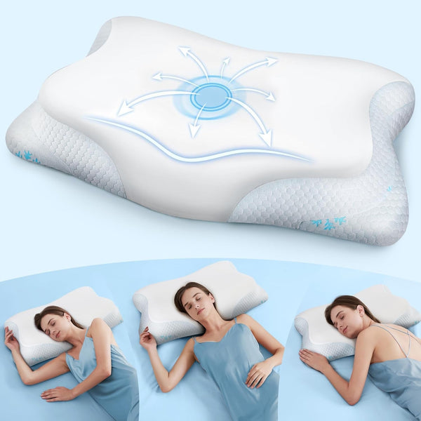 Cloudétoile pernă pentru gât pernă din spumă cu memorie - pernă ortopedică ergonomică 2 în 1 pernă din spumă visco pernă pentru dormit lateral, pernă de susținere a gâtului reglabilă pe înălțime pernă din spumă cu memorie, alb 64X38X12 cm