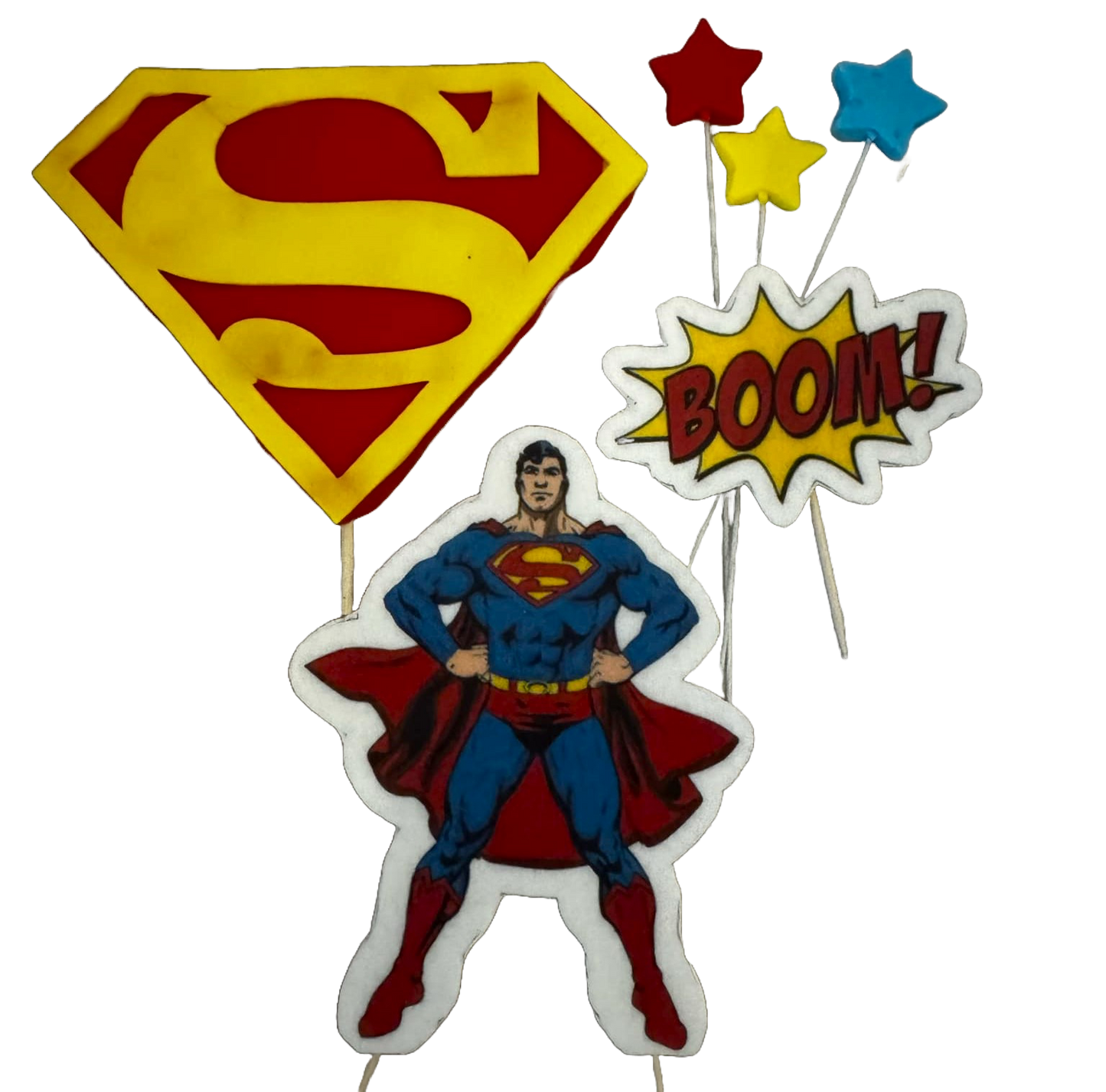 Set of 6 edible sugar paste decorations, Superman