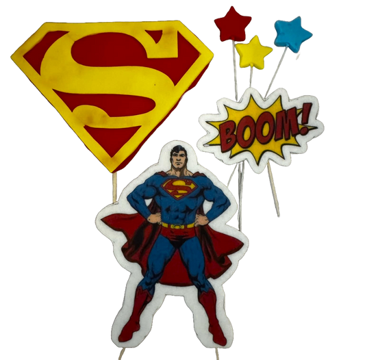 Set of 6 edible sugar paste decorations, Superman