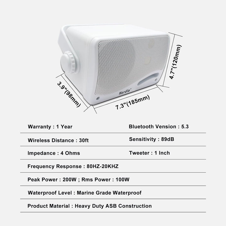 3,5 Zoll Bluetooth Outdoor Lautsprecher Marine Lautsprecher 3 Wege 200W Wasserdicht Weatherproof Für Outdoor Indoor Patio Garten Deck Camper Boot Terrasse Restaurant (1 Paar, Weiß)