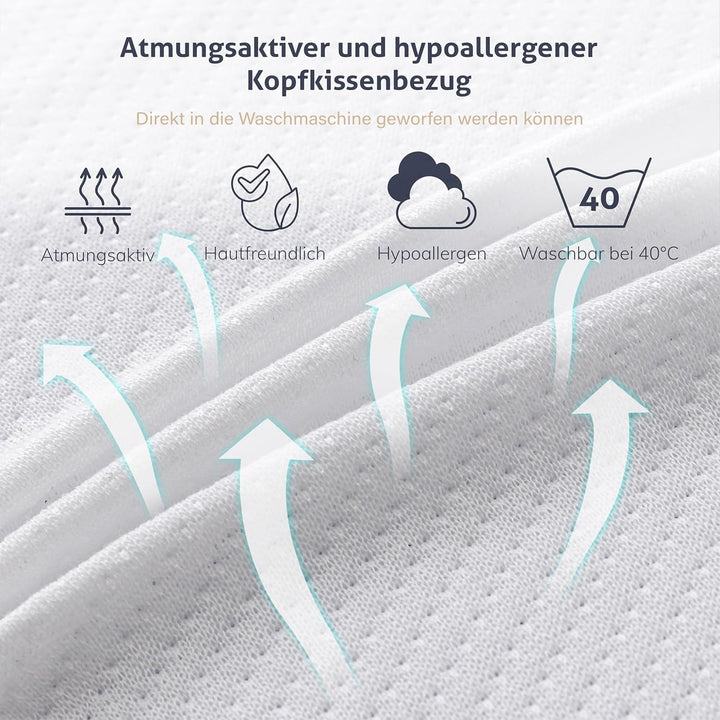 EGO HOME Pillow Memory Foam Soft Ergonomic Pillow For Back Sleeper Side Sleeper Neck Support Pillow With Breathable And Washable Cover, Oeko-Tex Certified, Neck Pillow 75X35Cm