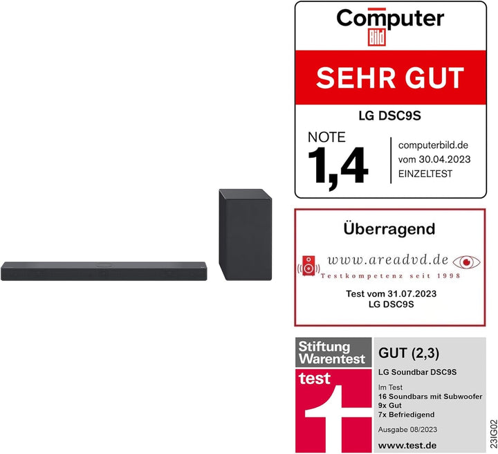 LG DSC9S 3.1.3 Soundbar (400W) Mit Kabellosem Subwoofer (Dolby Atmos, HDMI, Bluetooth), Schwarz [Modelljahr 2023]