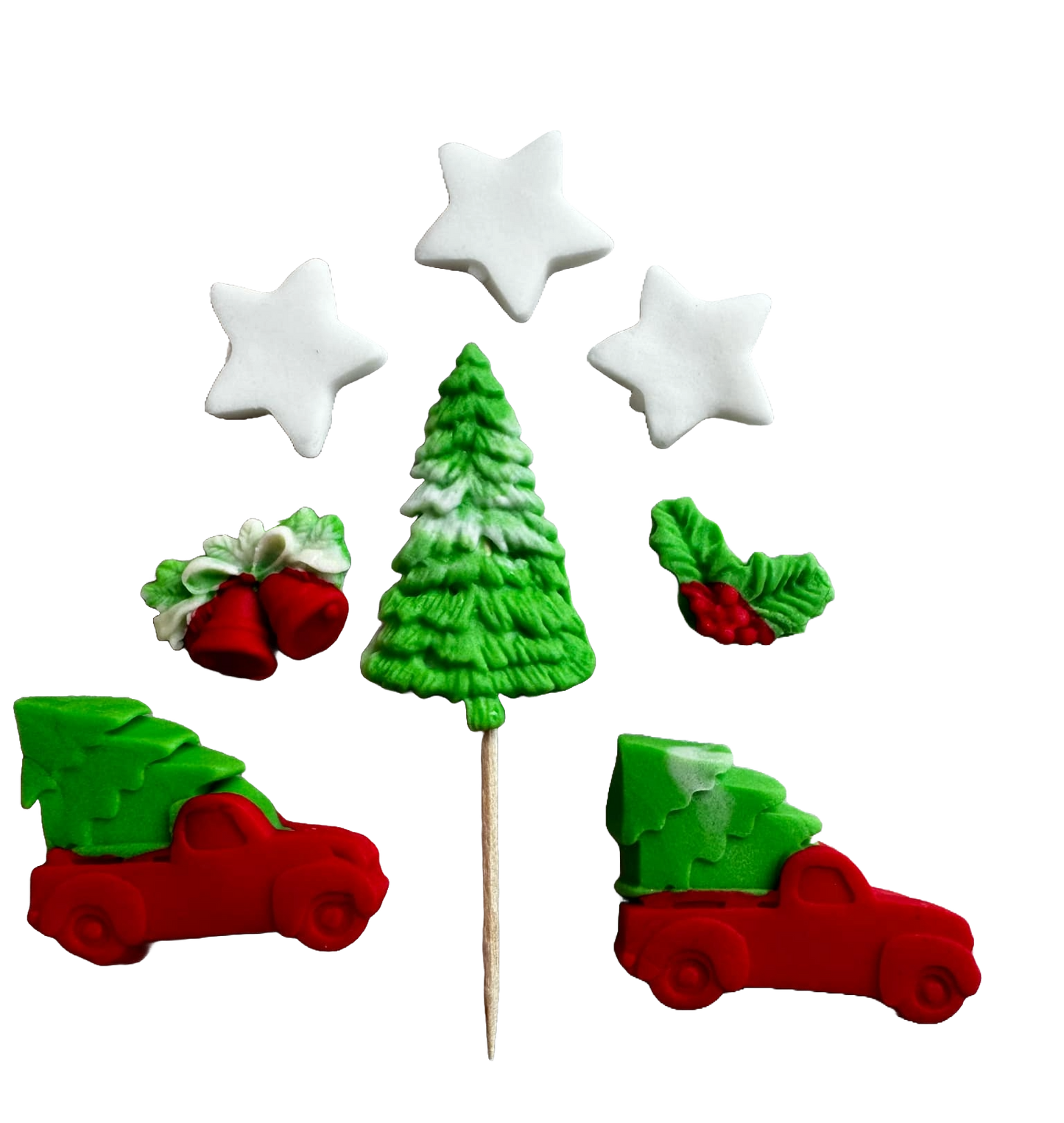 Set of 8 edible sugar paste decorations, Winter Holidays