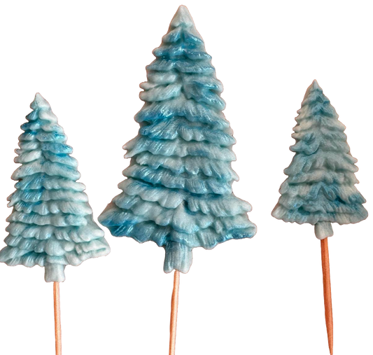 Set of 3 edible sugar decorations, Winter Trees