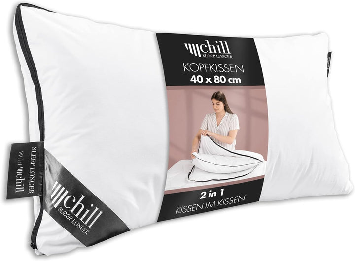 Pernă 80X80 Cm - design 2 în 1 - pernă în pernă - pernă de dormit mare respirabilă și lavabilă și 100% vegană - 2 perne 3 opțiuni - pernă cu umplutură 600G & 1200G