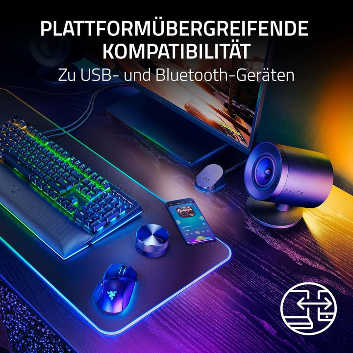 Razer Nommo V2 Pro - Difuzor de jocuri full-range 2.1 pentru PC cu subwoofer wireless (driver full-range de 3 inch cu prize de fază din aluminiu, subwoofer cu focalizare în jos) Negru