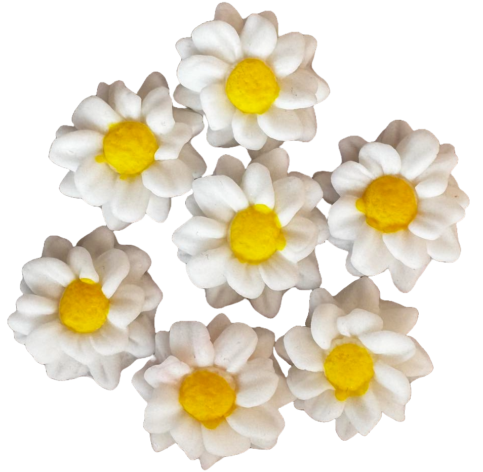 Set of 7 edible sugar paste decorations, White flowers