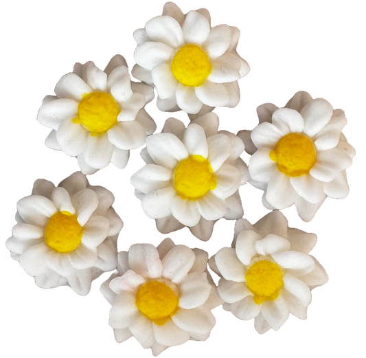 Set of 7 edible sugar paste decorations, White flowers