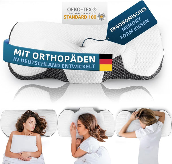 IDEA Pernă pentru dureri de gât, pernă ortopedică fabricată din pernă din spumă de memorie, pernă ergonomică pentru gât pernă pentru sprijin optim, pernă anti-sforăit pentru dormitul lateral, dorsal și abdominal
