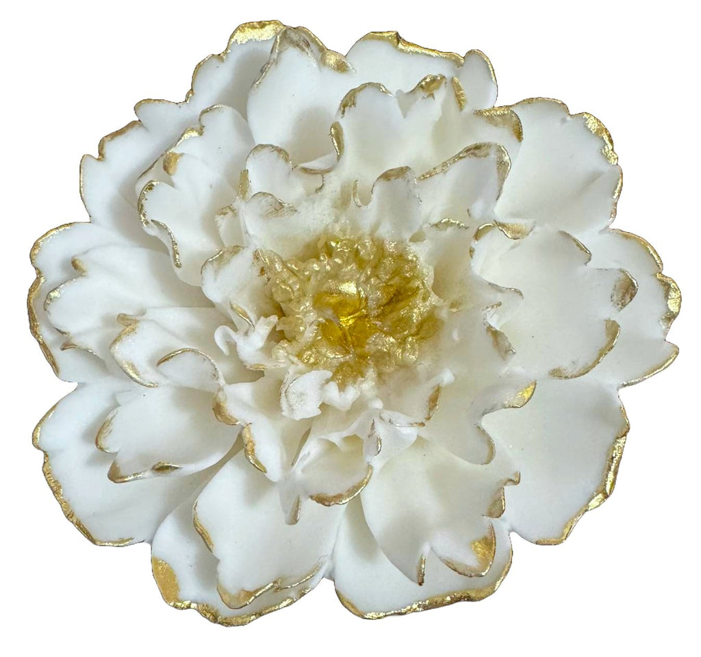 Decoratiune comestibila din zahar, Bujor alb cu auriu - Nati Shop
