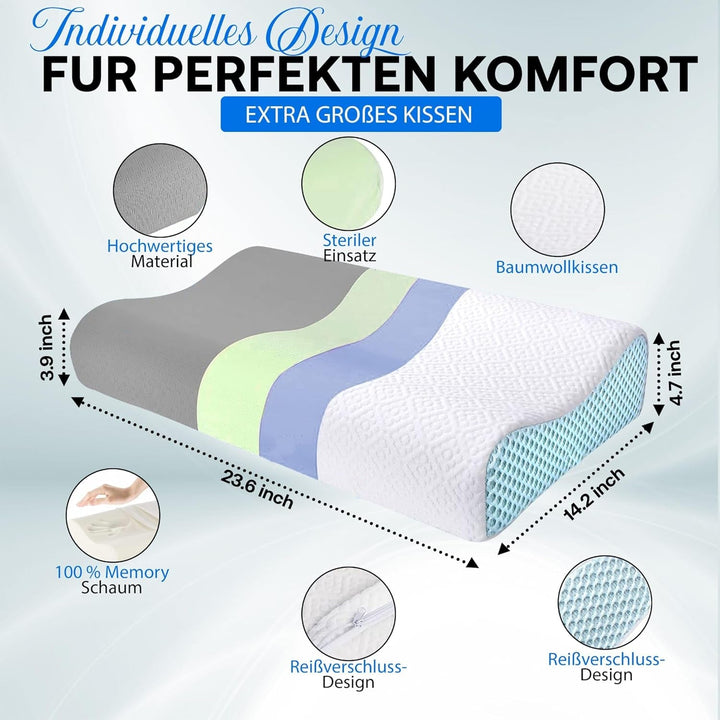 Pernă ortopedică de susținere a gâtului din spumă cu memorie - Pernă ergonomică, pernă anti sforăit pentru cei care dorm lateral, pe stomac și pe spate, Pilow, 60Cm X 40Cm X 12Cm