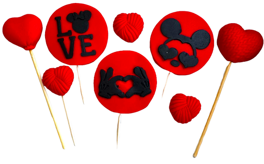 Set of 8 edible sugar paste decorations, LOVE