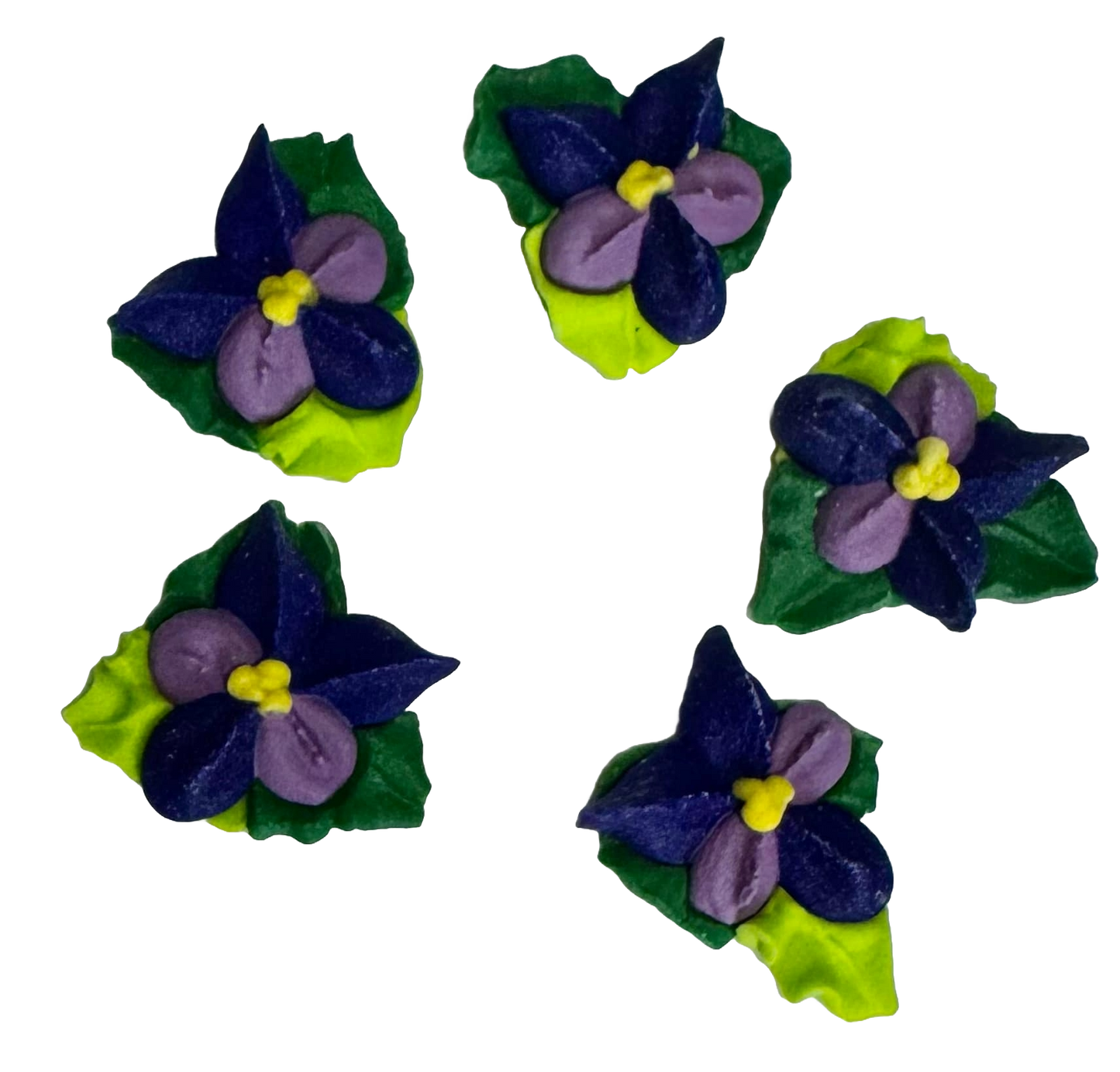 Set of 5 edible sugar paste decorations, Purple flowers