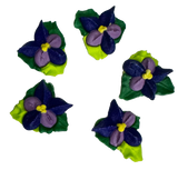 Set of 5 edible sugar paste decorations, Purple flowers