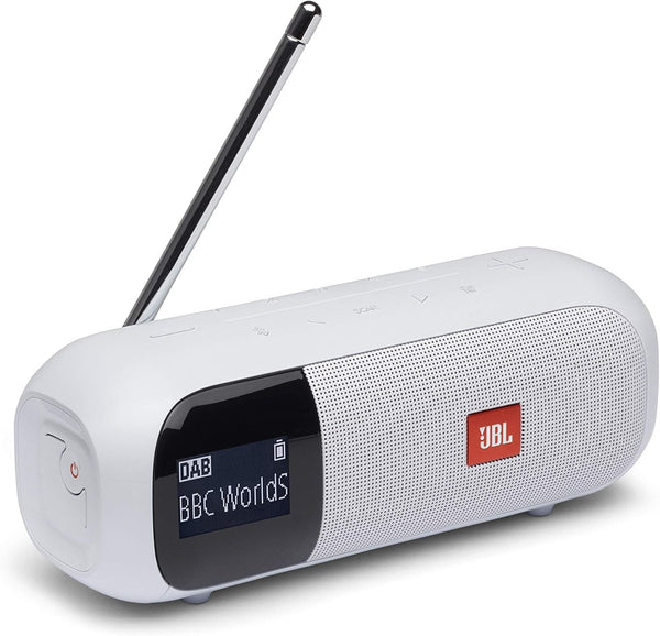 JBL Tuner 2 Radio Recorder - Alb - Difuzor Bluetooth portabil cu MP3, DAB+ și radio FM - Divertisment muzical wireless de până la 12 ore