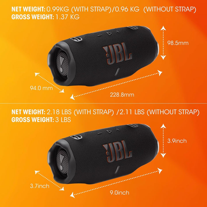 JBL Charge 6, Difuzor Bluetooth portabil, 28 ore autonomie, IP68 rezistent la apă, praf și șocuri, sunet Pro cu AI Sound Boost, Auracast Multi-Speaker, negru