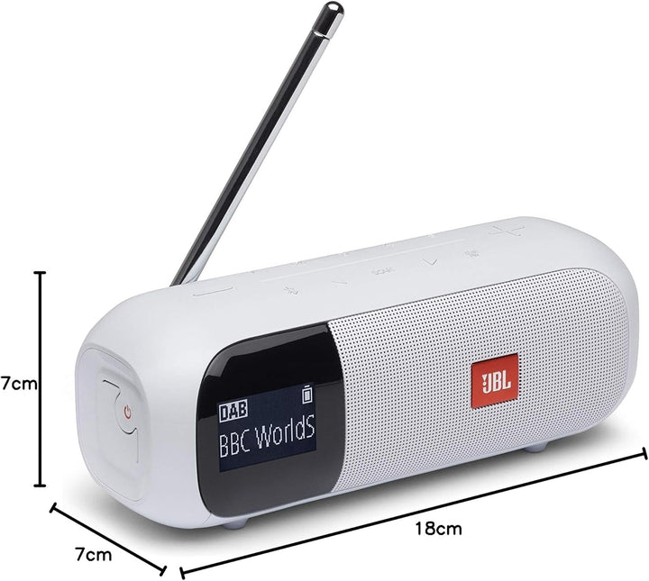 JBL Tuner 2 Radio Recorder - Alb - Difuzor Bluetooth portabil cu MP3, DAB+ și radio FM - Divertisment muzical wireless de până la 12 ore