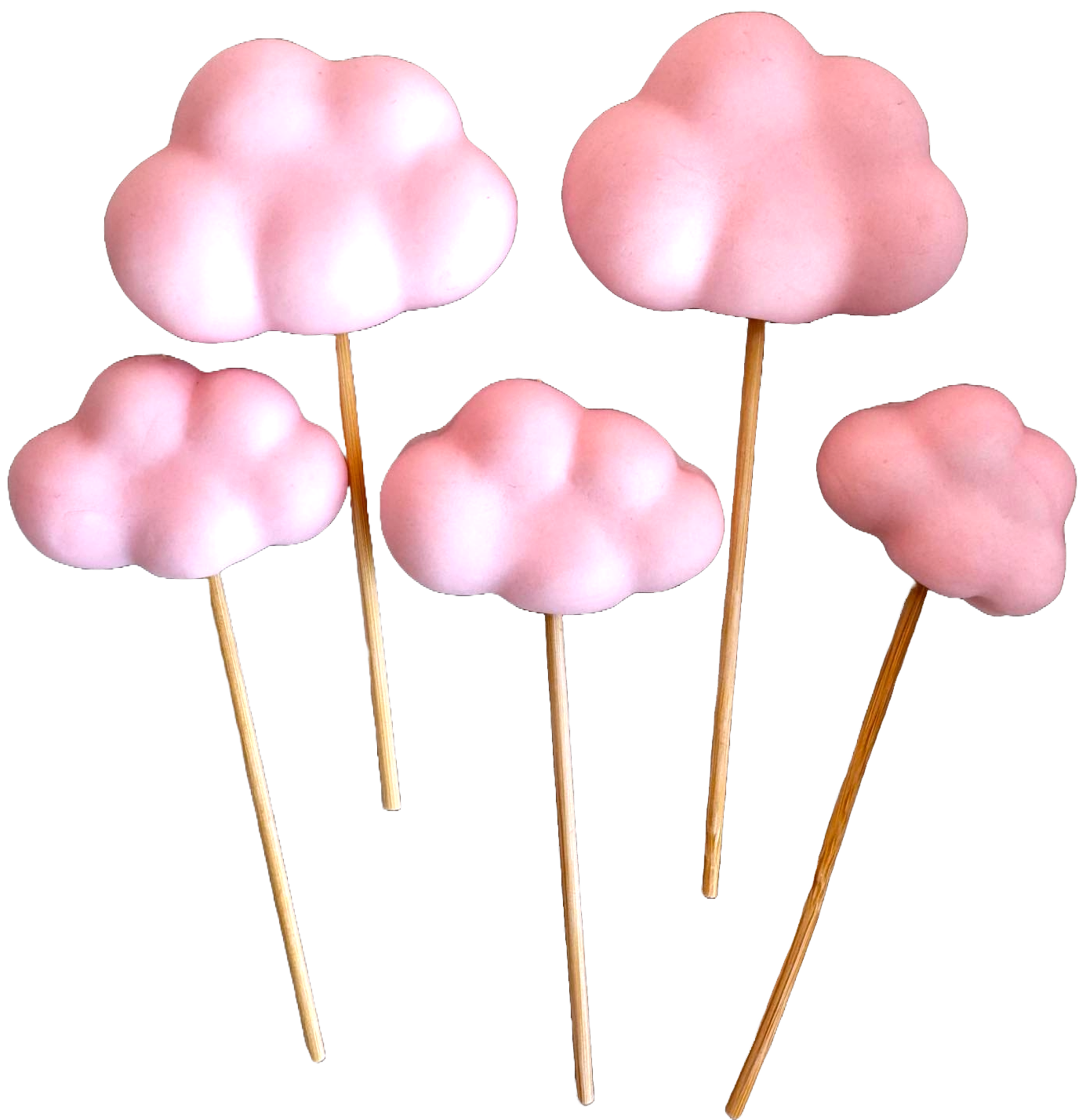 Set of 5 edible sugar paste decorations, Clouds, light pink