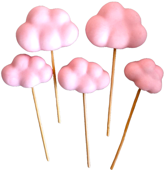 Set of 5 edible sugar paste decorations, Clouds, light pink