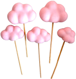 Set of 5 edible sugar paste decorations, Clouds, light pink